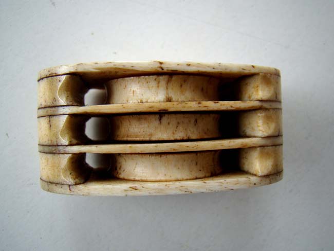 A rare small antique Whalebone Triple Sheave Block — image 3